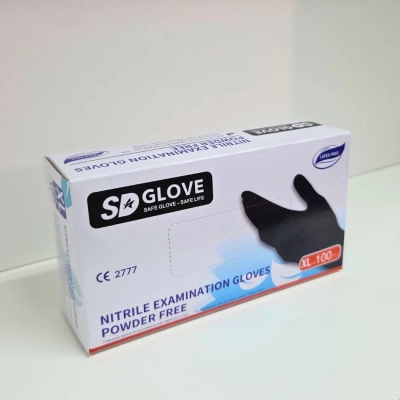Rękawice Medyczne Nitrylowe SD GLOVE [Czarne] – Rozmiar XL (100 szt.)