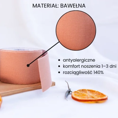 Zbliżenie na naturalną bawełnę w beżowych tejpach 5e BOOB