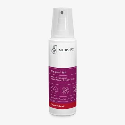 Velodes Soft Medisept – płyn do higienicznej i chirurgicznej dezynfekcji rąk 250 ml - opakowanie